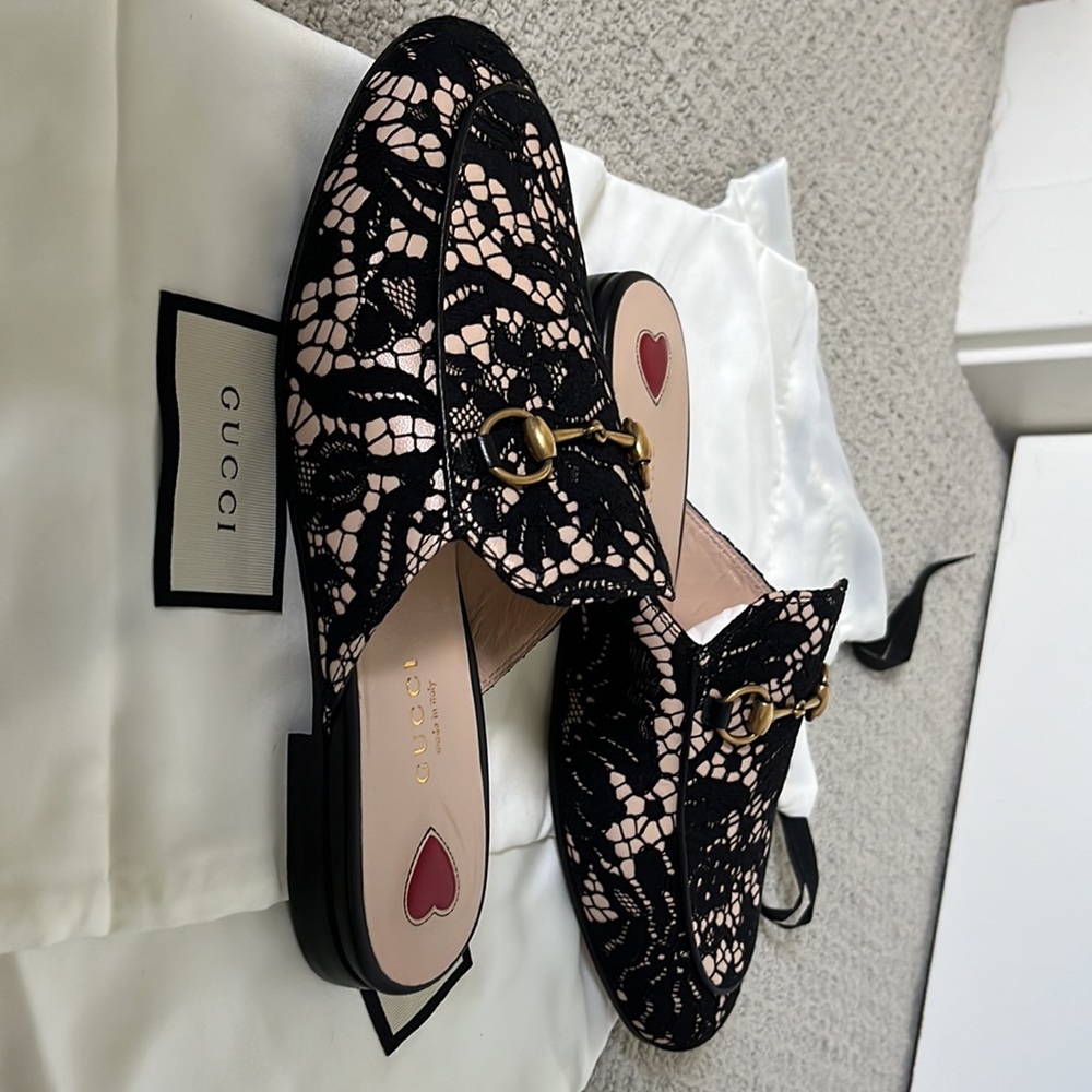 Gucci Princetown black and nude loafer slide mule - Picture 6 of 8